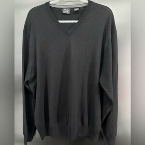 Jos A Bank Sweater Men's Size XL Black 100% Merino Wool Knit V-Neck Signature